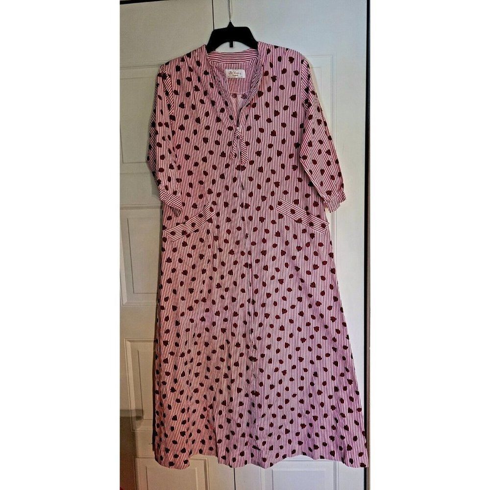 FLO WEINBERG ORIGINAL Vintage Ladybug  Striped Zip Robe Muumuu House Dress Large